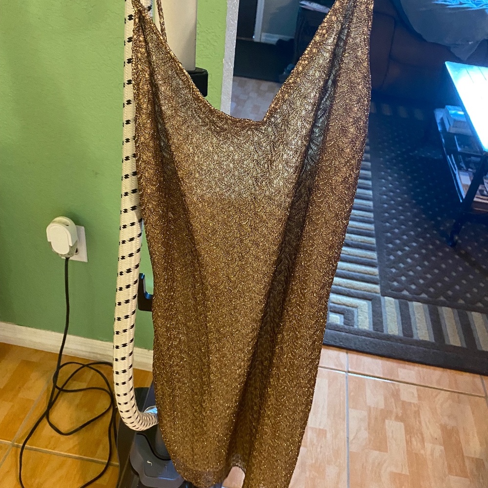 HOLIDAY GOLD DRESS MINI SMALL GOLD SPAGHETTI STRAP VINTAGE